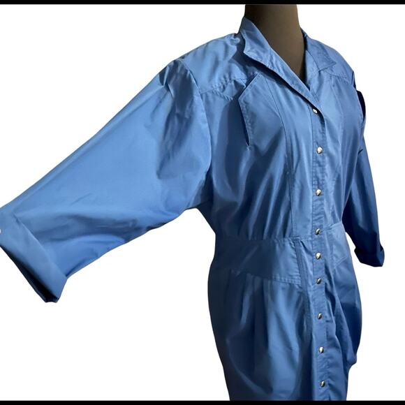 Vtg Deadstock Dolman Sleeve Pocket Elastic Back Utility Midi Dress 16P - Picture 1 of 8